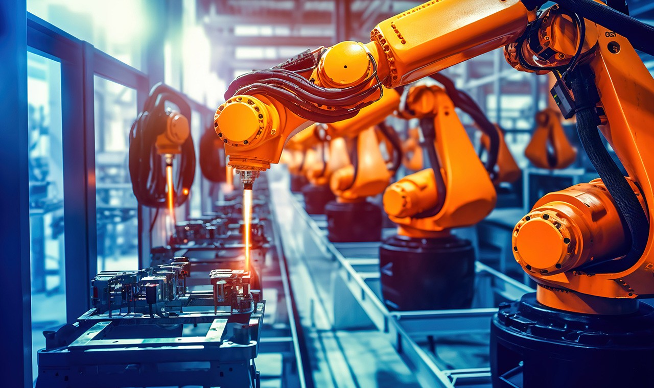 製品ラインの産業用ロボットアーム